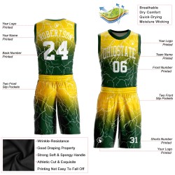 Basketball Green Neck Suit Round Custom Sublimation Jersey White-Gold
