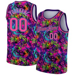 Pattern Custom Pink Basketball Blue Jersey Art Grunge Authentic Graffiti 3D Black-Lakes
