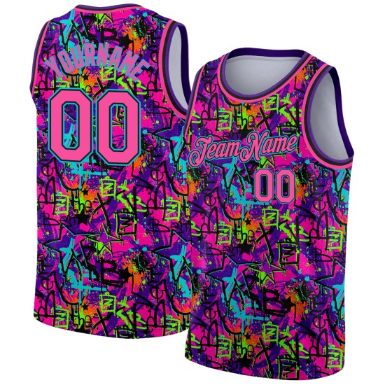 Pattern Custom Pink Basketball Blue Jersey Art Grunge Authentic Graffiti 3D Black-Lakes Pattern Custom Pink Basketball Blue Jersey Art Grunge Authentic Graffiti 3D Black-Lakes