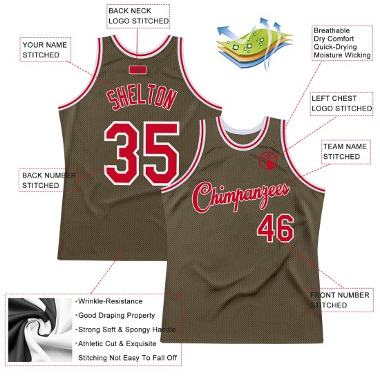 Olive To Salute Basketball Authentic Service Red-White Custom Throwback Jersey Olive To Salute Basketball Authentic Service Red-White Custom Throwback Jersey