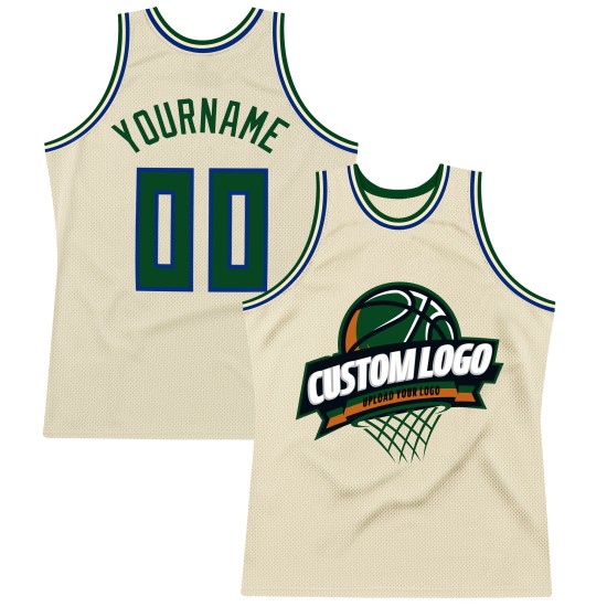 Basketball Green-Royal Authentic Jersey Throwback Custom Cream Basketball Green-Royal Authentic Jersey Throwback Custom Cream
