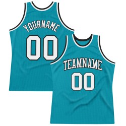 White-Black Teal Basketball Authentic Jersey Throwback Custom