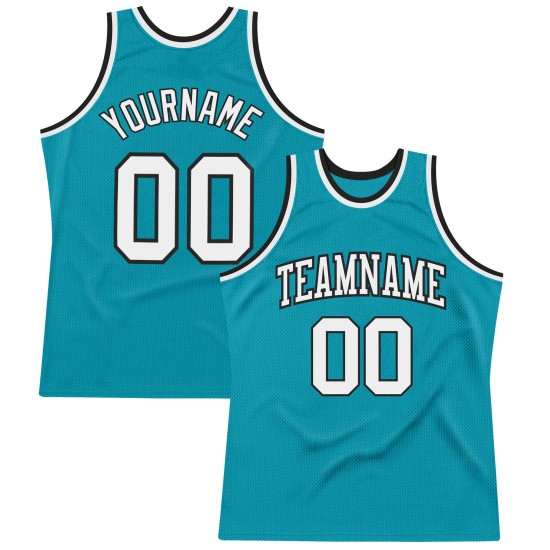 White-Black Teal Basketball Authentic Jersey Throwback Custom White-Black Teal Basketball Authentic Jersey Throwback Custom