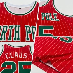 Kelly Red Custom Pinstripe Basketball White Jersey Green-White Authentic