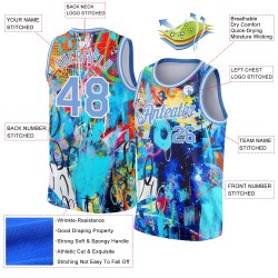 Light Pattern Jersey Blue-White Custom Authentic Grunge 3D Art Graffiti Basketball Light Pattern Jersey Blue-White Custom Authentic Grunge 3D Art Graffiti Basketball