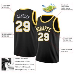 Neck Basketball Custom Jersey White-Gold Rib-Knit Black Round