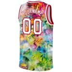 Custom Graffiti Pattern 3D Scratch Jersey White-Red Authentic Basketball Custom Graffiti Pattern 3D Scratch Jersey White-Red Authentic Basketball