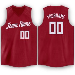 V-Neck White Basketball Maroon Jersey Custom