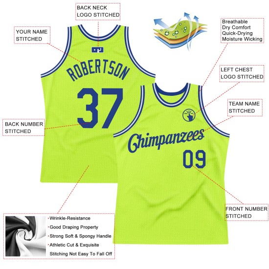 Green Custom Royal-White Neon Throwback Authentic Basketball Jersey Green Custom Royal-White Neon Throwback Authentic Basketball Jersey
