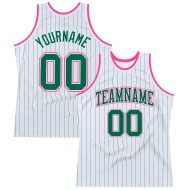 Basketball Jersey Green Authentic Custom Pinstripe Kelly Green-Pink Kelly White