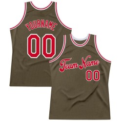 Olive To Salute Basketball Authentic Service Red-White Custom Throwback Jersey