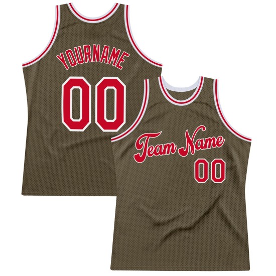 Olive To Salute Basketball Authentic Service Red-White Custom Throwback Jersey Olive To Salute Basketball Authentic Service Red-White Custom Throwback Jersey