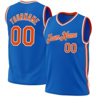 Blue Custom Jersey Throwback Orange-White Basketball Authentic