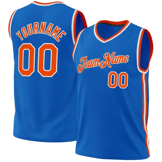 Blue Custom Jersey Throwback Orange-White Basketball Authentic Blue Custom Jersey Throwback Orange-White Basketball Authentic