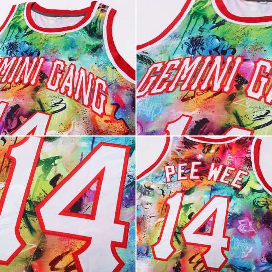 Custom Graffiti Pattern 3D Scratch Jersey White-Red Authentic Basketball Custom Graffiti Pattern 3D Scratch Jersey White-Red Authentic Basketball