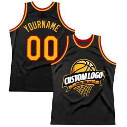 Basketball Custom Gold-Red Jersey Authentic Black Throwback