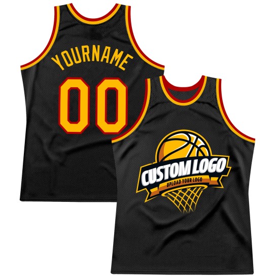 Basketball Custom Gold-Red Jersey Authentic Black Throwback Basketball Custom Gold-Red Jersey Authentic Black Throwback