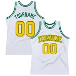 White Jersey Basketball Authentic Custom Throwback Gold-Kelly Green White Jersey Basketball Authentic Custom Throwback Gold-Kelly Green