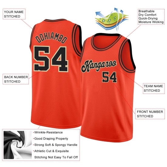 Basketball Custom Round Orange Black-Cream Neck Jersey Rib-Knit Basketball Custom Round Orange Black-Cream Neck Jersey Rib-Knit