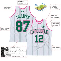 Basketball Jersey Green Authentic Custom Pinstripe Kelly Green-Pink Kelly White Basketball Jersey Green Authentic Custom Pinstripe Kelly Green-Pink Kelly White