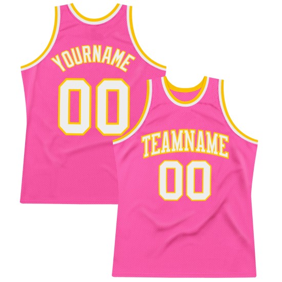 White-Gold Jersey Throwback Authentic Custom Basketball Pink White-Gold Jersey Throwback Authentic Custom Basketball Pink