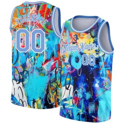 Light Pattern Jersey Blue-White Custom Authentic Grunge 3D Art Graffiti Basketball