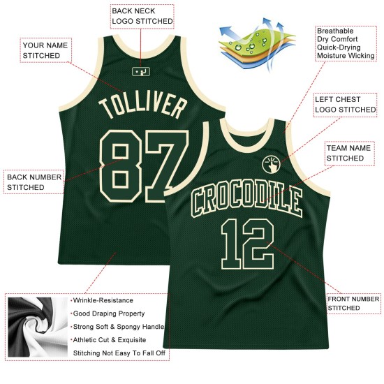 Green Authentic Custom Jersey Throwback Green-Cream Hunter Basketball Green Authentic Custom Jersey Throwback Green-Cream Hunter Basketball