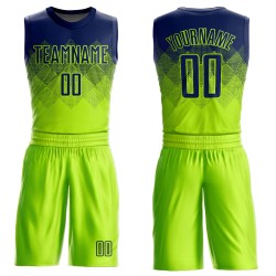 Neon Suit Neck Round Sublimation Jersey Green Custom Navy Basketball