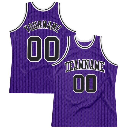 Black-White Custom Black Authentic Jersey Pinstripe Purple Basketball Black-White Custom Black Authentic Jersey Pinstripe Purple Basketball