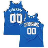 Blue Throwback Authentic Jersey Custom White-Black Basketball