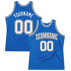 Blue Throwback Authentic Jersey Custom White-Black Basketball
