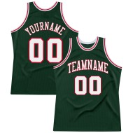 Authentic White-Red Basketball Hunter Jersey Custom Green Throwback