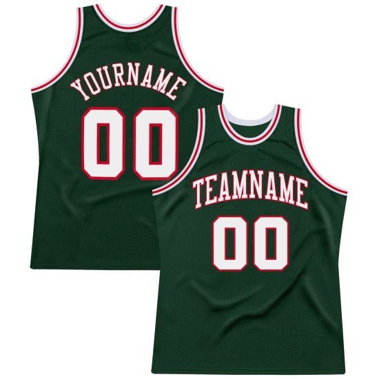 Authentic White-Red Basketball Hunter Jersey Custom Green Throwback Authentic White-Red Basketball Hunter Jersey Custom Green Throwback