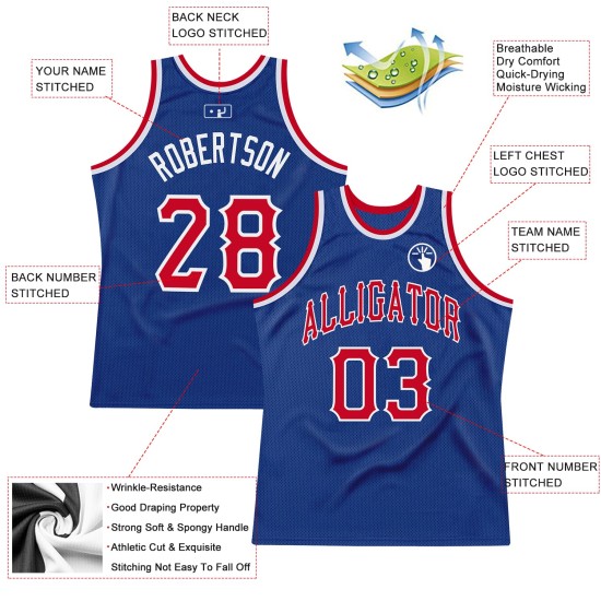 Basketball Red-White Custom Throwback Authentic Jersey Royal Basketball Red-White Custom Throwback Authentic Jersey Royal