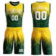 Basketball Green Neck Suit Round Custom Sublimation Jersey White-Gold