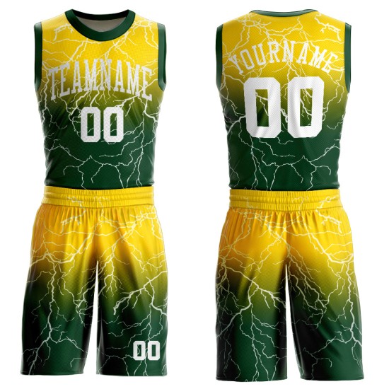 Basketball Green Neck Suit Round Custom Sublimation Jersey White-Gold Basketball Green Neck Suit Round Custom Sublimation Jersey White-Gold