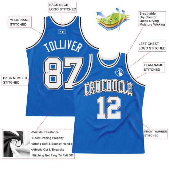 Blue Throwback Authentic Jersey Custom White-Black Basketball Blue Throwback Authentic Jersey Custom White-Black Basketball