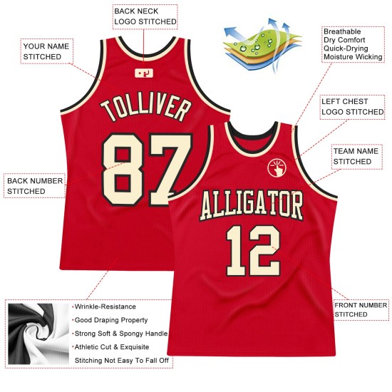 Red Throwback Authentic Cream-Black Jersey Basketball Custom Red Throwback Authentic Cream-Black Jersey Basketball Custom