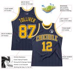 Gold Basketball Authentic Pinstripe Custom White Jersey Navy Gold Basketball Authentic Pinstripe Custom White Jersey Navy