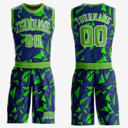 Sublimation Round Basketball Green-White Neon Neck Suit Custom Jersey Royal