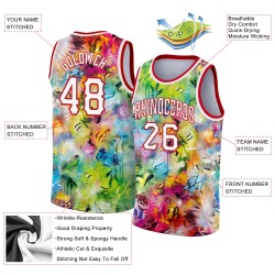 Custom Graffiti Pattern 3D Scratch Jersey White-Red Authentic Basketball Custom Graffiti Pattern 3D Scratch Jersey White-Red Authentic Basketball