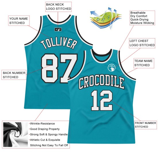 White-Black Teal Basketball Authentic Jersey Throwback Custom White-Black Teal Basketball Authentic Jersey Throwback Custom