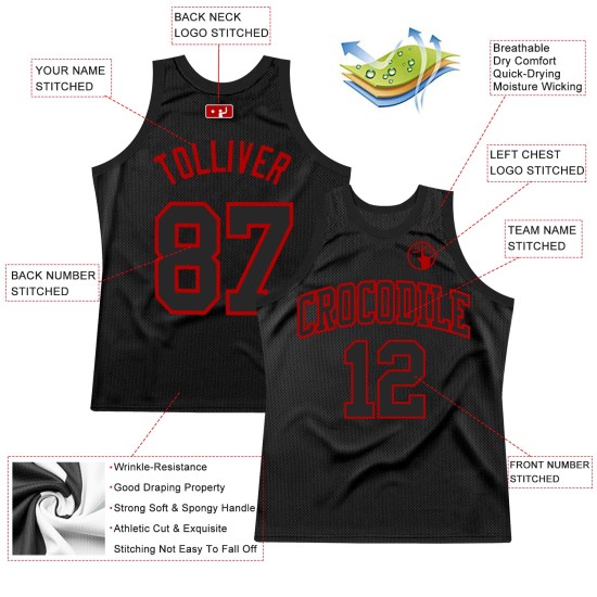 Basketball Black Red Authentic Jersey Throwback Custom Basketball Black Red Authentic Jersey Throwback Custom