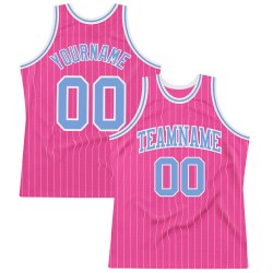 Light Authentic Pink White Jersey Basketball Blue-White Pinstripe Custom