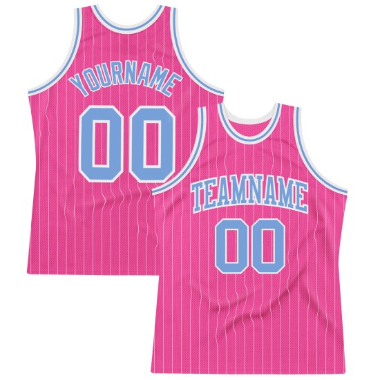 Light Authentic Pink White Jersey Basketball Blue-White Pinstripe Custom Light Authentic Pink White Jersey Basketball Blue-White Pinstripe Custom