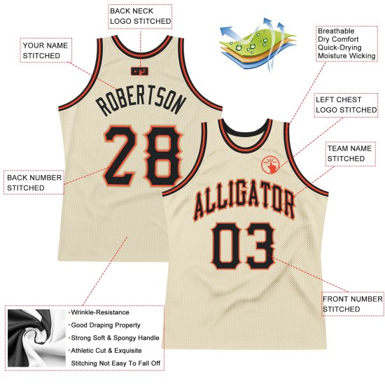 Cream Authentic Custom Black-Orange Jersey Basketball Throwback Cream Authentic Custom Black-Orange Jersey Basketball Throwback