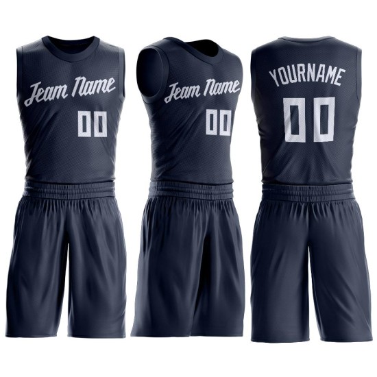 Round Jersey White Custom Navy Basketball Suit Neck Round Jersey White Custom Navy Basketball Suit Neck