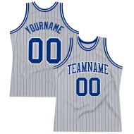 Custom Royal-White Authentic Pinstripe Royal Basketball Jersey Gray