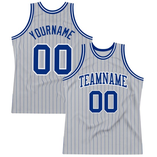 Custom Royal-White Authentic Pinstripe Royal Basketball Jersey Gray Custom Royal-White Authentic Pinstripe Royal Basketball Jersey Gray