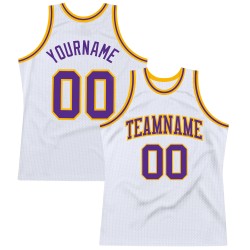 Jersey Authentic White Custom Basketball Purple-Gold Throwback